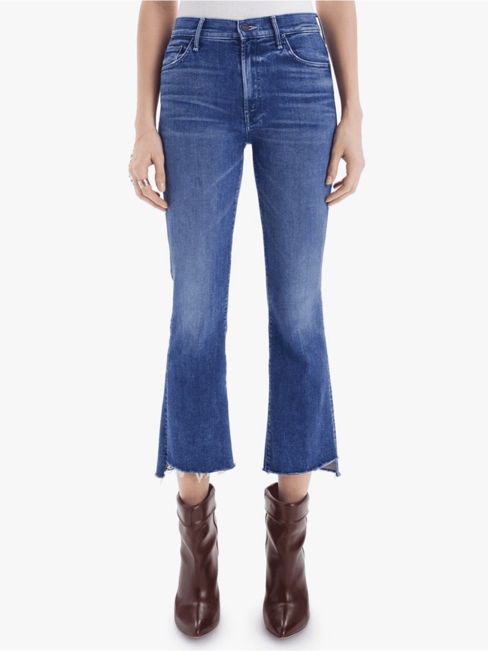 MOTHER The Insider Crop Step Fray in Wish on A Star Blue Denim Size 27 Jeans